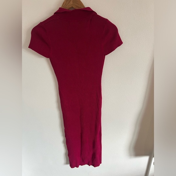 House Of Harlow 1960 Dress Midi Polo Raspberry Ribbed Knit Button Size XS - Picture 4 of 7